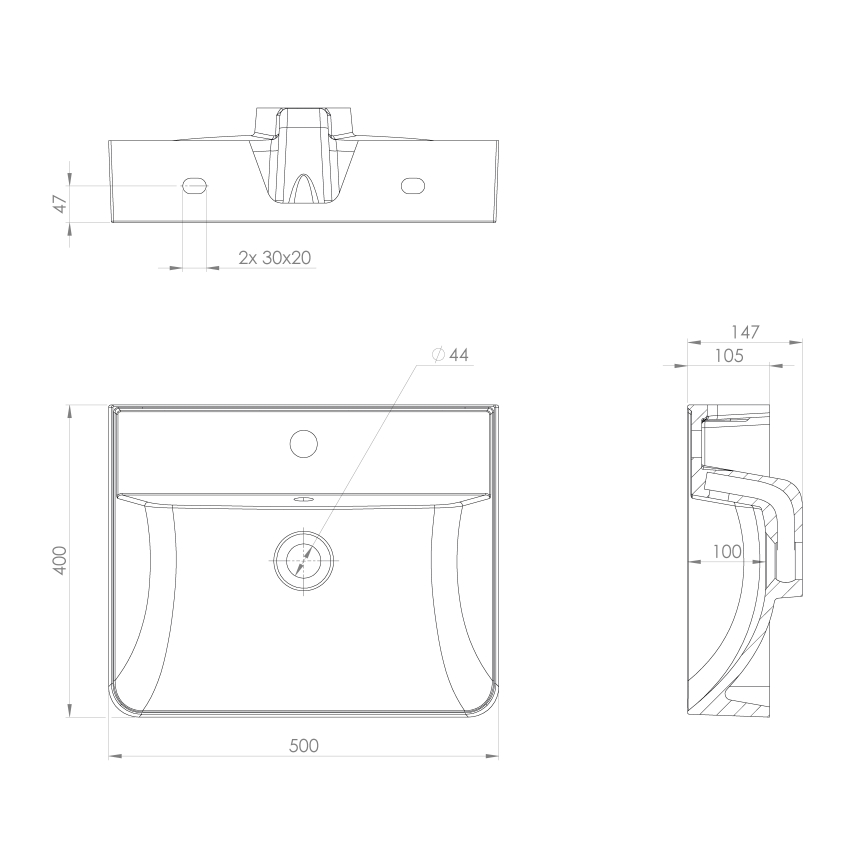 Sapho - Väggmonterat handfat 50x40 cm gjuten marmor/vit