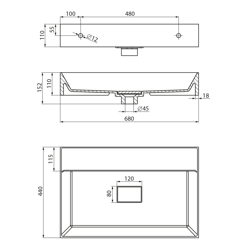 Sapho - Väggmonterat tvättställ GODIVA 68x44 cm marmor/vit