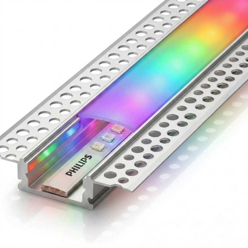 Set 1x dimbar LED RGBW-remsa Philips Hue WHITE AND COLOR AMBIANCE LED/20W/230V 2 m + 2x infälld profil 1 m silver/vit