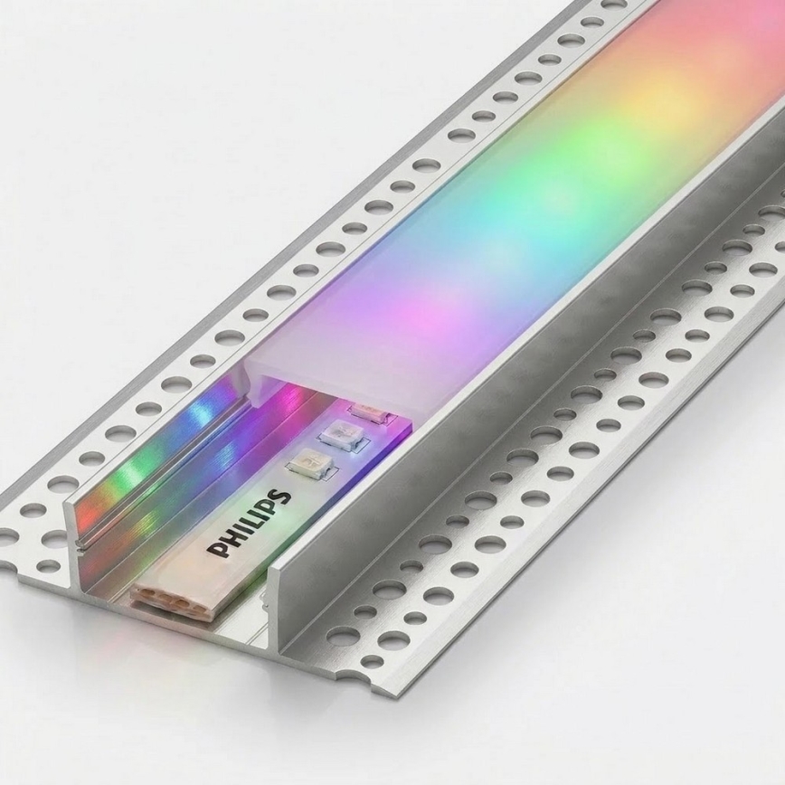 Set 1x dimbar LED RGBW-remsa Philips Hue WHITE AND COLOR AMBIANCE LED/20W/230V 2 m + 2x inbyggnadsprofil 1 m silver/vit
