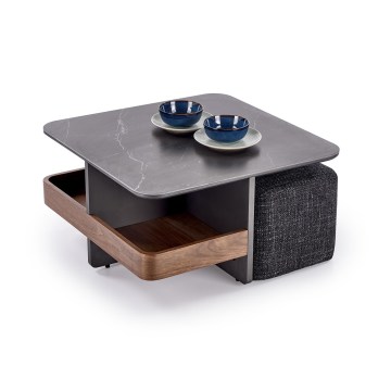 Sats soffbord KORO 70x70 cm + 2x pallar svart/brun