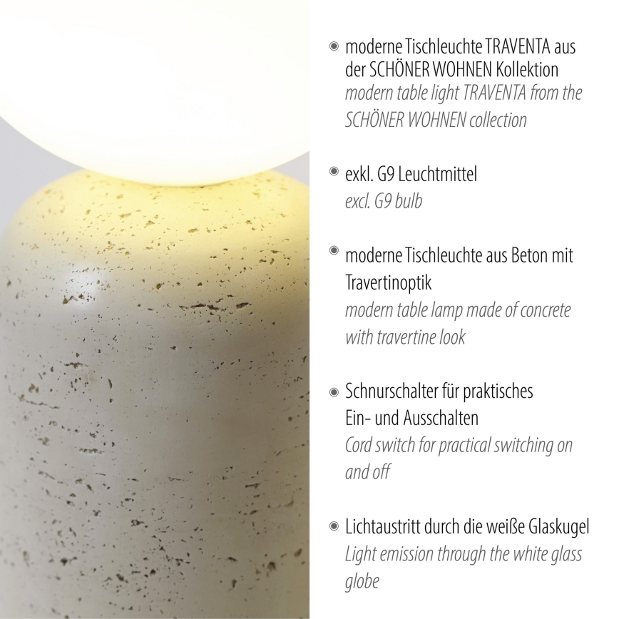 Schöner Wohnen 12543-42 - Bordslampa TRAVENTA 1xG9/10W/230V i betong