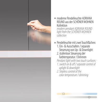 Schöner Wohnen 12577-16 - LED-dimmbar pendel med vajer ADRIANA ROUND 2xLED/24W/230V 2700/3000/3500/4000/5000K 160 cm vit