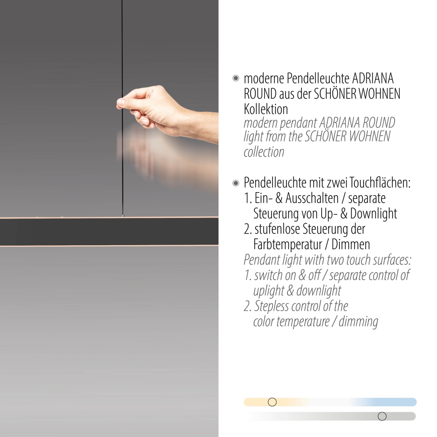 Schöner Wohnen 12577-18 - LED-dimbar hänglampa på kabel ADRIANA ROUND 2xLED/24W/230V 2700/3000/3500/4000/5000K 160 cm svart