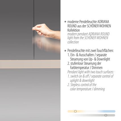 Schöner Wohnen 12577-39 - LED dimbar taklampa med vajerupphängning ADRIANA ROUND 2xLED/24W/230V 2700/3000/3500/4000/5000K 160 cm grå