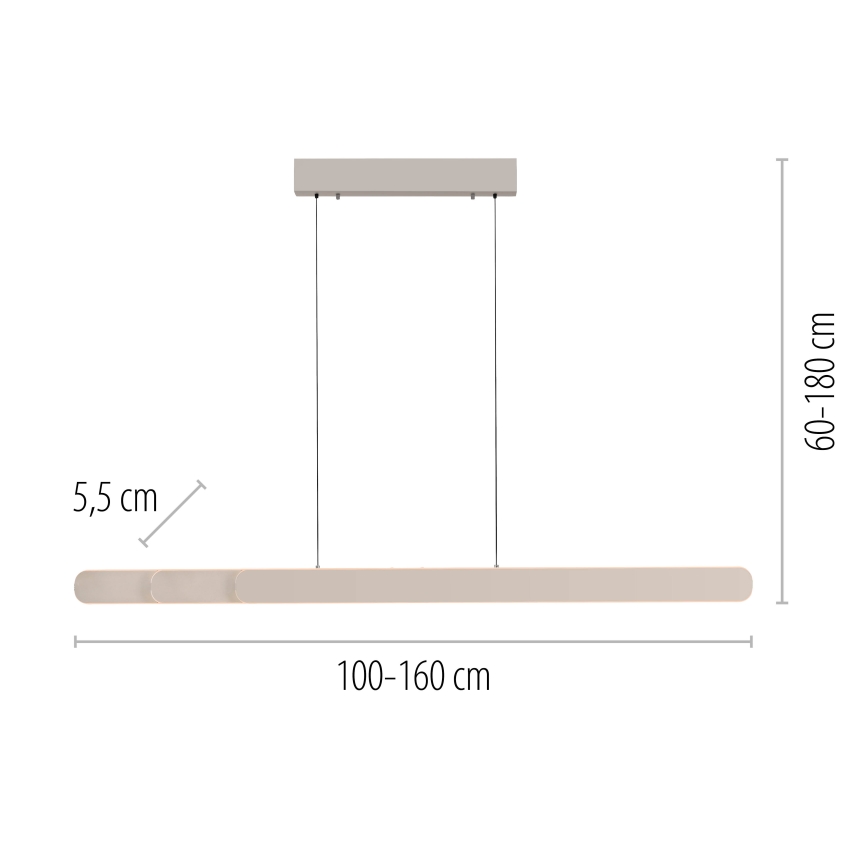 Schöner Wohnen 12577-39 - LED dimbar taklampa med vajerupphängning ADRIANA ROUND 2xLED/24W/230V 2700/3000/3500/4000/5000K 160 cm grå