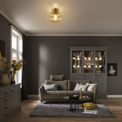 Schöner Wohnen 13574-27 - Taklampa NAMI 1xE27/25W/230V Ø 20 cm guldfärgad/beige/rökfärgad