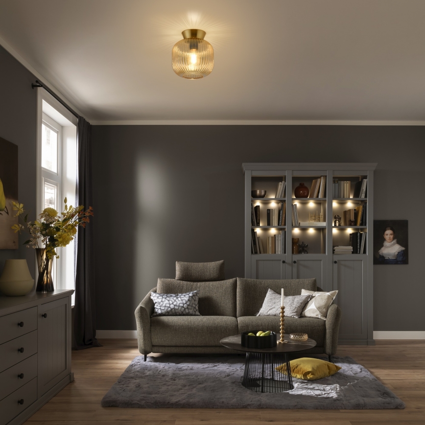 Schöner Wohnen 13574-27 - Taklampa NAMI 1xE27/25W/230V Ø 20 cm guldfärgad/beige/rökfärgad