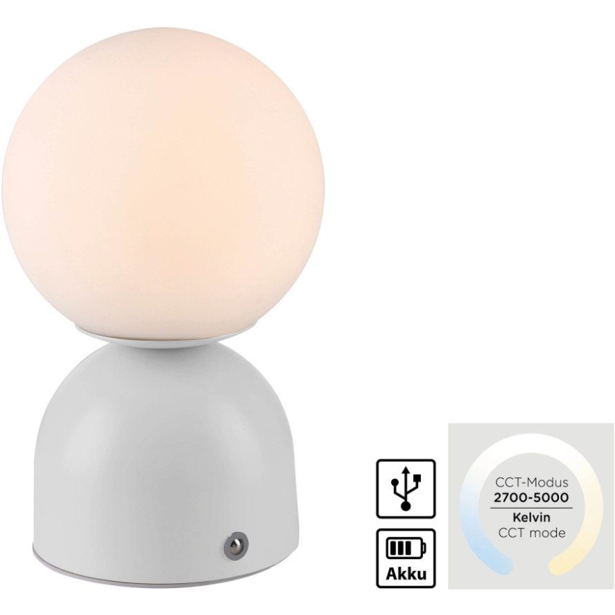 Schöner Wohnen 19218-16 - RUDI LED-dimbar bordslampa med touchstyrning och uppladdning LED/1,2W/5V 3000-6000K 1200 mAh vit