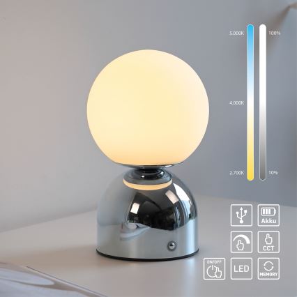 Schöner Wohnen 19218-17 - LED dimbar touchstyrd uppladdningsbar bordslampa RUDI LED/1,2W/5V 3000-6000K 1200 mAh blank krom