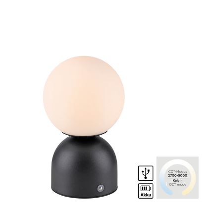 Schöner Wohnen 19218-18 - RUDI LED-uppladdningsbar bordslampa, dimbar med touch, LED/1,2W/5V 3000-6000K 1200 mAh, svart