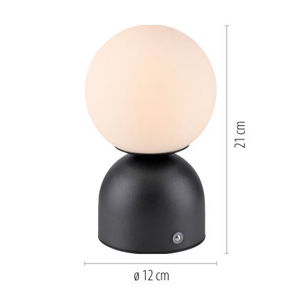 Schöner Wohnen 19218-18 - RUDI LED-uppladdningsbar bordslampa, dimbar med touch, LED/1,2W/5V 3000-6000K 1200 mAh, svart