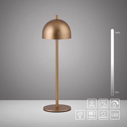 Schöner Wohnen 19244-12 - Uppladdningsbar touchstyrd dimbar utomhusbordslampa BELLIS LED/2,5 W/5 V 2600 mAh IP54 guld