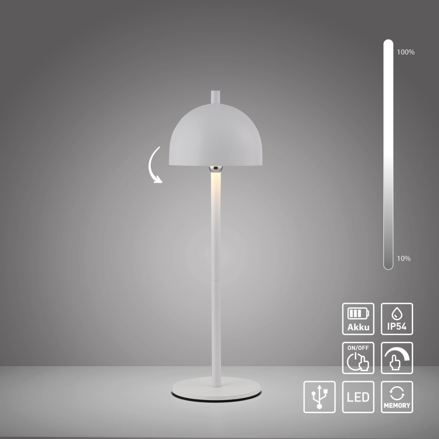 Schöner Wohnen 19244-16 - LED dimbar, touchstyrd, uppladdningsbar utomhusbordslampa BELLIS LED/2,5W/5V 2600 mAh IP54 vit