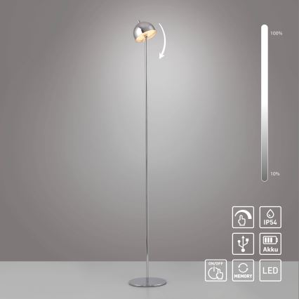 Schöner Wohnen 19245-17 - LED dimbar, beröringsstyrd, uppladdningsbar golvlampa för utomhusbruk BELLIS LED/2,5W/5V 2600 mAh IP54 blank krom