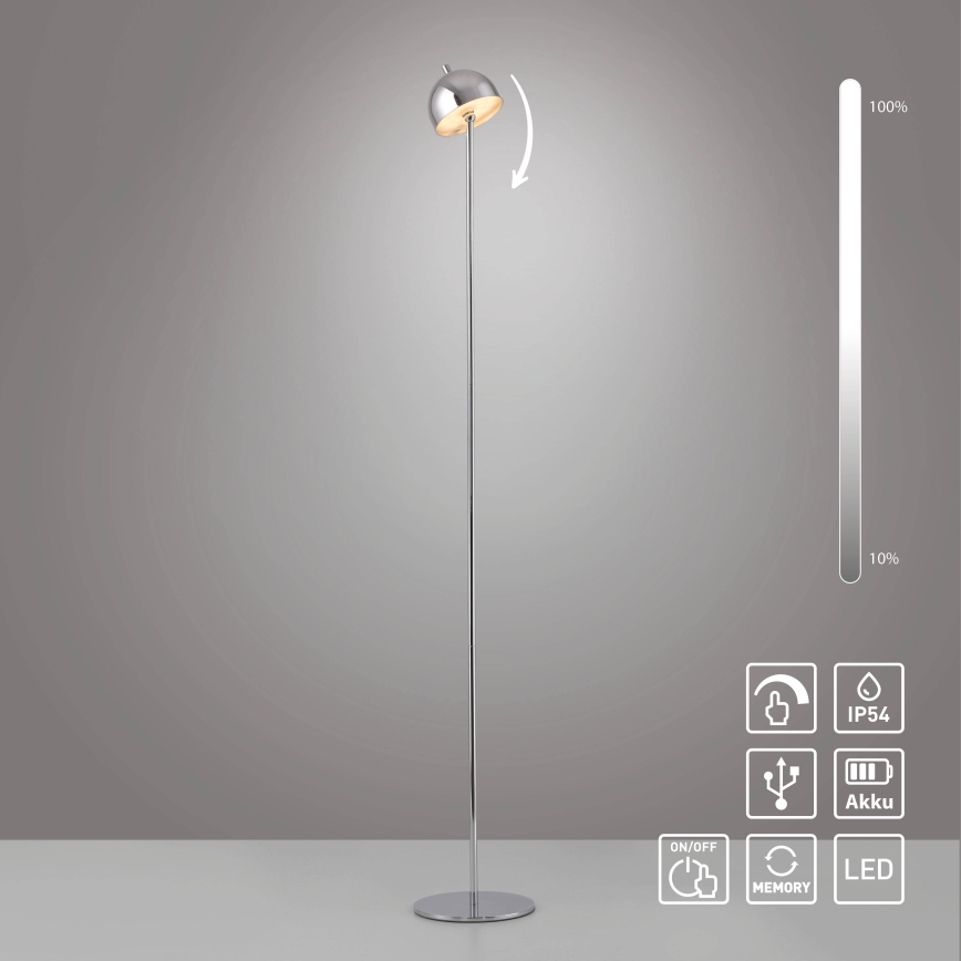 Schöner Wohnen 19245-17 - LED dimbar, beröringsstyrd, uppladdningsbar golvlampa för utomhusbruk BELLIS LED/2,5W/5V 2600 mAh IP54 blank krom