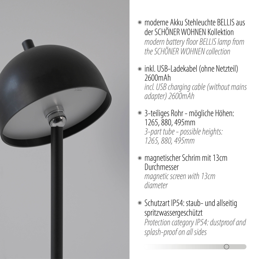 Schöner Wohnen 19245-18 - LED dimbar, beröringsstyrd, uppladdningsbar utomhusgolvlampa BELLIS LED/2,5W/5V 2600 mAh IP54 svart
