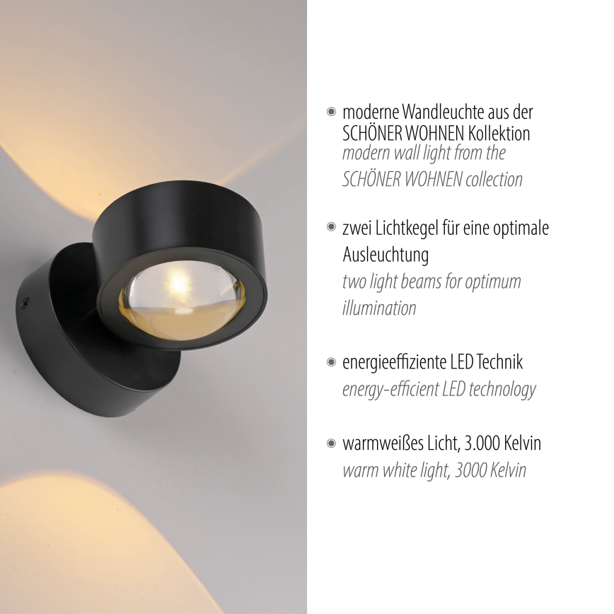 Schöner Wohnen 19331-18 - LED vägglampa CHIA 2xLED/2W/230V svart