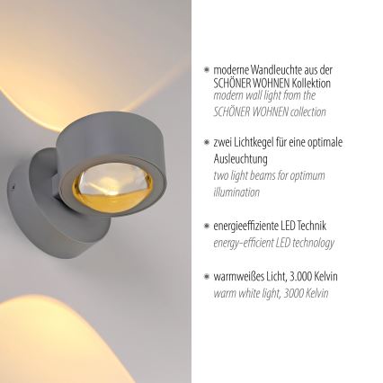 Schöner Wohnen 19331-21 - LED-vägglampa CHIA 2xLED/2W/230V antracit