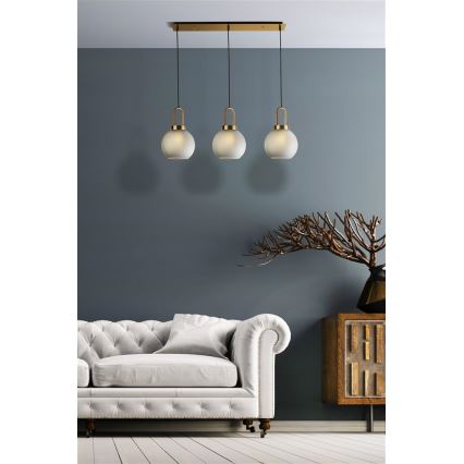 Searchlight - Ljuskrona med upphängningsrem SNOWDROP 3xE27/60W/230V mässing