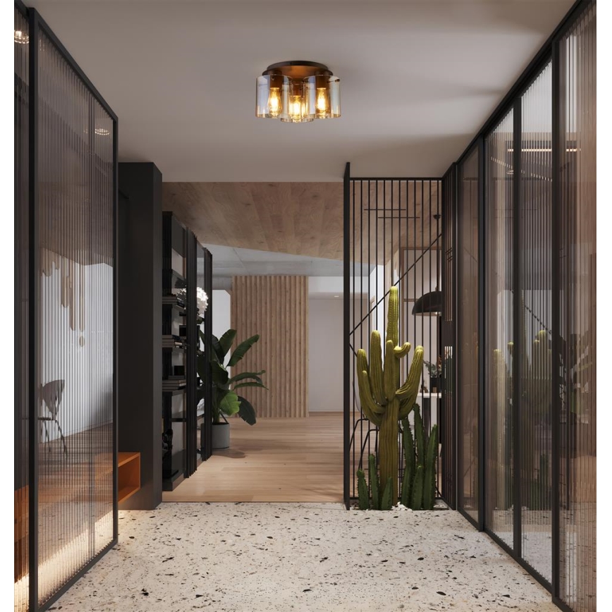 Searchlight - Taklampa SWEDEN 3xE27/60W/230V Ø 39 cm brun/rökfärgad