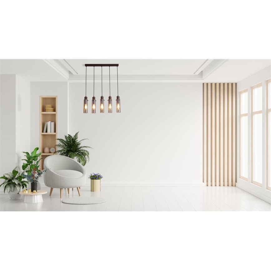 Searchlight - Takpendel på vajer SWEDEN 5xE27/60W/230V brun/rökfärgad