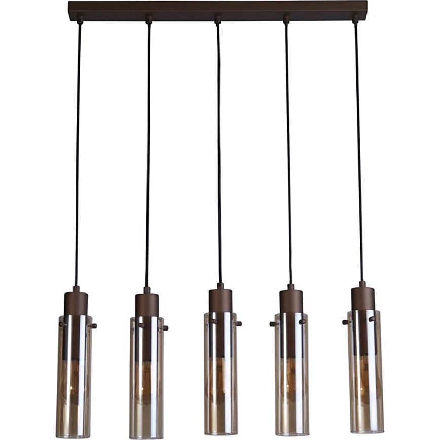 Searchlight - Takpendel på vajer SWEDEN 5xE27/60W/230V brun/rökfärgad