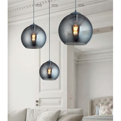 Searchlight - Ljuskrona med snöre kula 1xE27/60W/230V svart