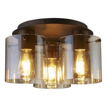 Searchlight - Taklampa SWEDEN 3xE27/60W/230V Ø 39 cm brun/rökfärgad