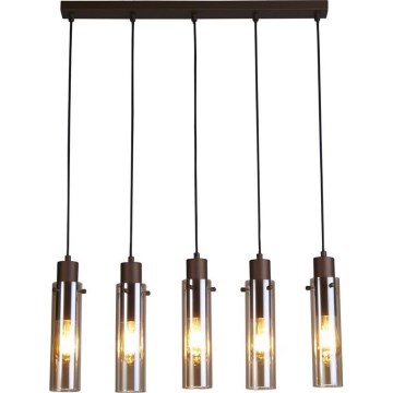 Searchlight - Takpendel på vajer SWEDEN 5xE27/60W/230V brun/rökfärgad