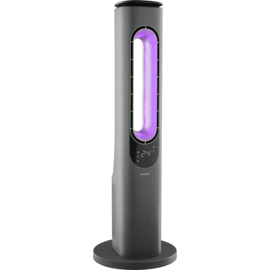 Sencor - Bladlös tornfläkt med keramisk värme 1200/2000 W/230 V, antracit + fjärrkontroll