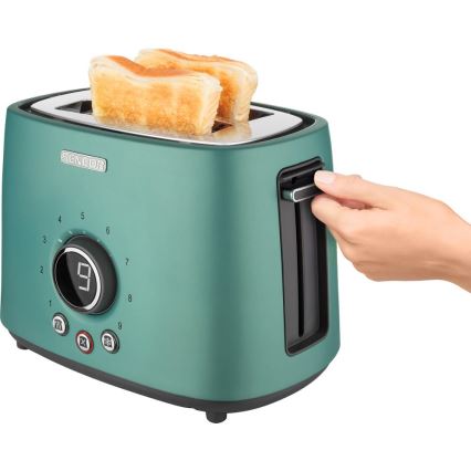 Sencor - Brödrost med två fack och värmehylla 1000W/230V mintgrön