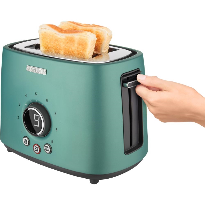 Sencor - Brödrost med två fack och värmehylla 1000W/230V mintgrön