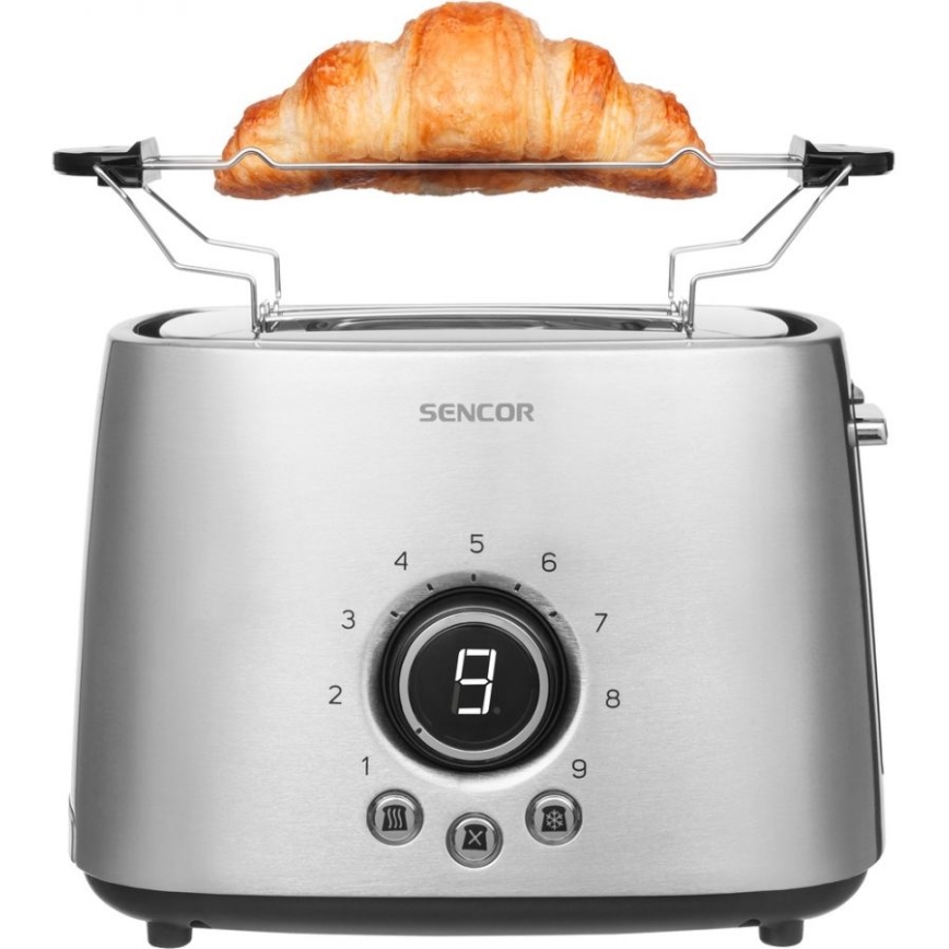 Sencor - Brödrost med två skivor och värmegaller 1000 W/230 V, silver