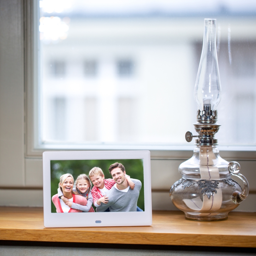 Sencor - Digital fotoram 7 med högtalare 230V vit + fjärrkontroll