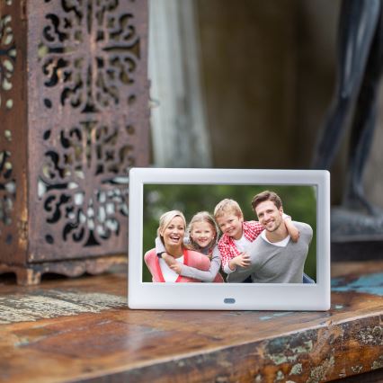 Sencor - Digital fotoram 7 med högtalare 230V vit + fjärrkontroll