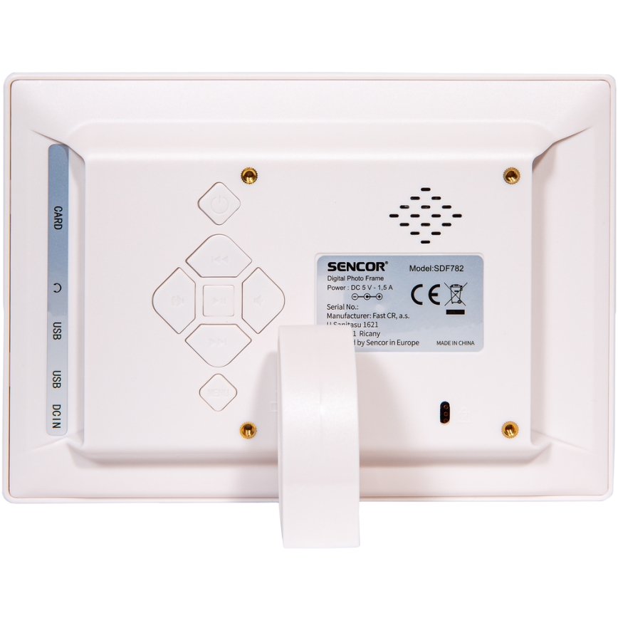 Sencor - Digital photo ram med en högtalare 230V vit + fjärrkontroll