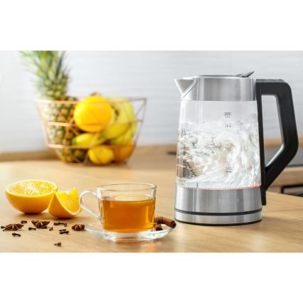 Sencor - Elektrisk vattenkokare med temperaturreglering 1,7 l 2200W/230V matt krom/svart