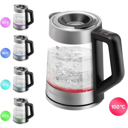 Sencor - Elektrisk vattenkokare med temperaturreglering 1,7 l 2200W/230V matt krom/svart
