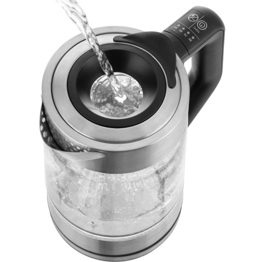 Sencor - Elektrisk vattenkokare med temperaturreglering 1,7 l 2200W/230V matt krom/svart