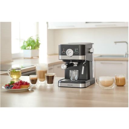 Sencor - Espressomaskin med spak 1050W/230V svart/matt krom