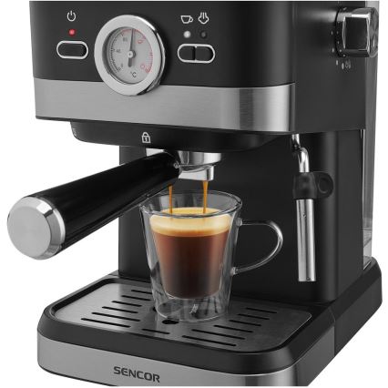 Sencor - Espressomaskin med spak 1050W/230V svart/matt krom