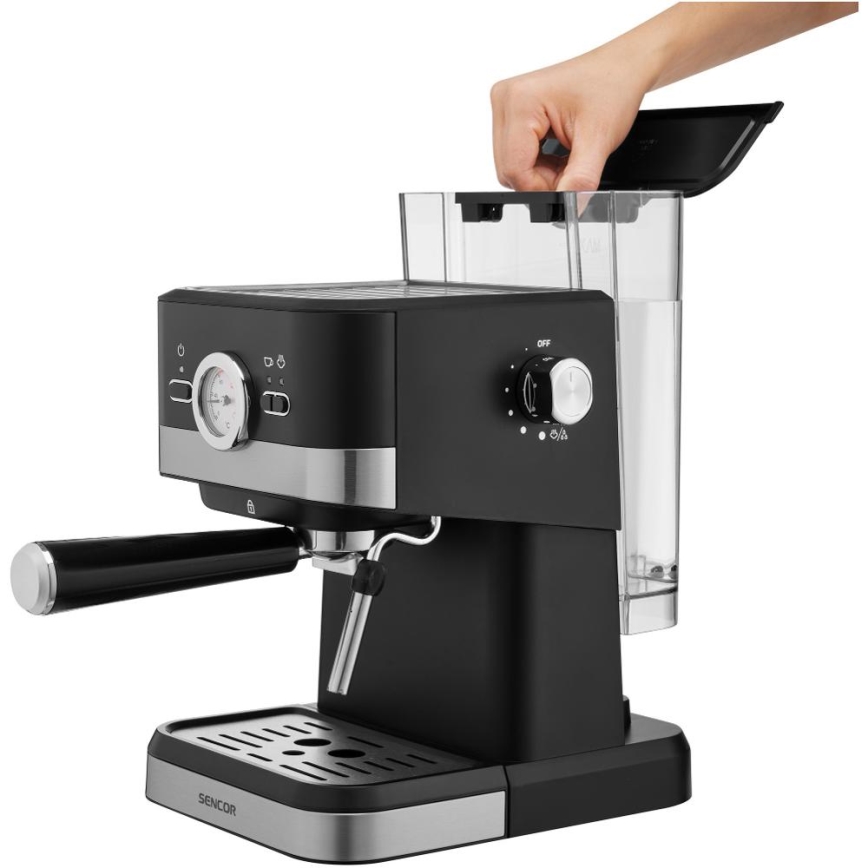 Sencor - Espressomaskin med spak 1050W/230V svart/matt krom