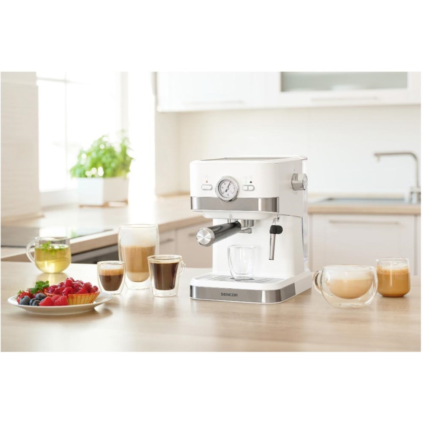 Sencor - Espressomaskin med spak 1050W/230V vit/matt krom
