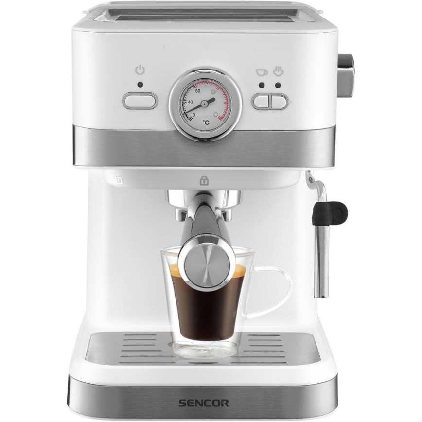 Sencor - Espressomaskin med spak 1050W/230V vit/matt krom