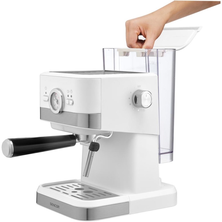 Sencor - Espressomaskin med spak 1050W/230V vit/matt krom