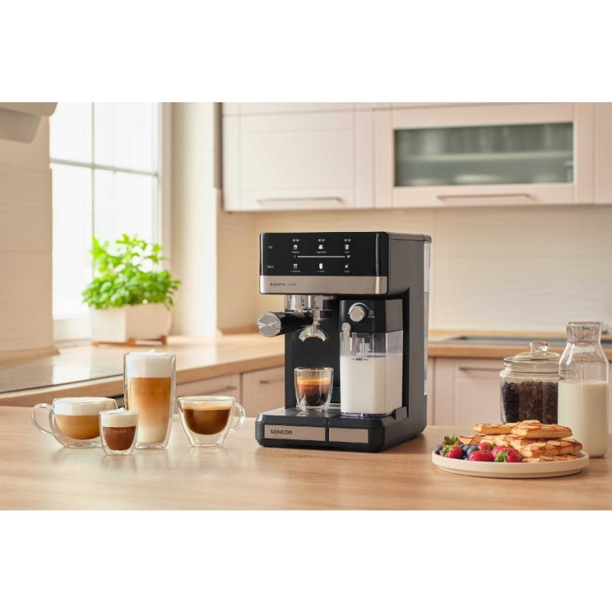 Sencor - Espressomaskin med portafilter 1350W/230V svart/mattkrom