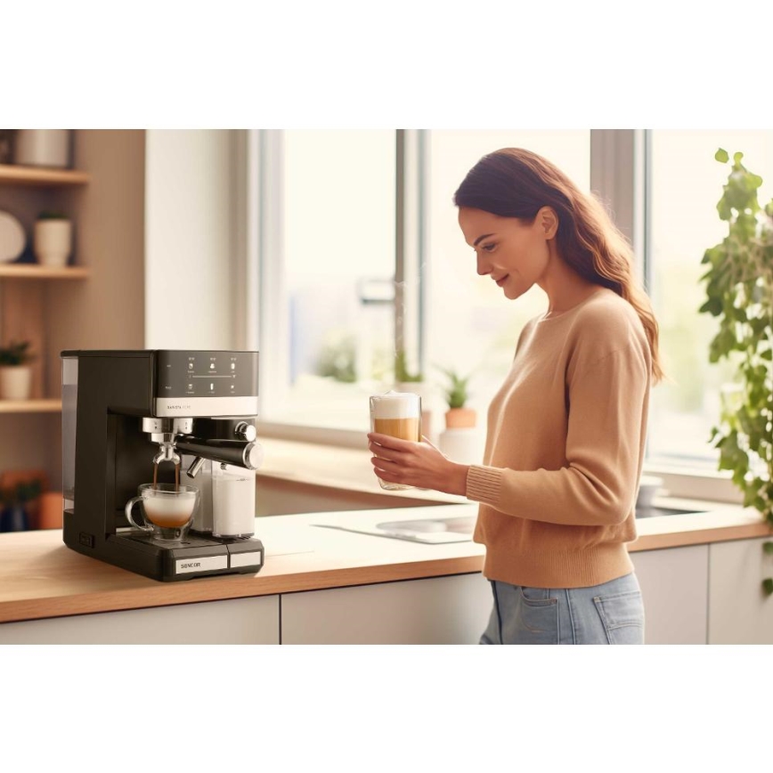 Sencor - Espressomaskin med portafilter 1350W/230V svart/mattkrom