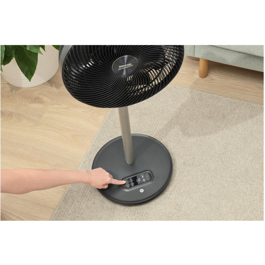 Sencor - Golvfläkt 3D UltraSilent 26W/230V Wi-Fi svart + fjärrkontroll