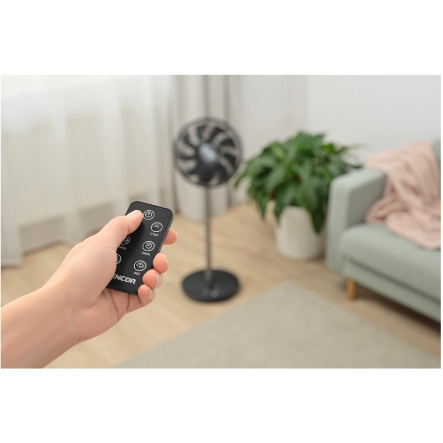 Sencor - Golvfläkt 3D UltraSilent 26W/230V Wi-Fi svart + fjärrkontroll